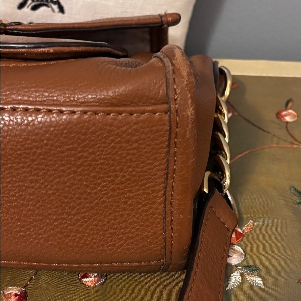 Michael Kors Margo Brown Leather Gold Chain Messenger Crossbody Bag - Picture 8 of 14